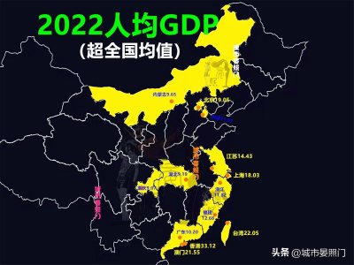 ​34省人均GDP出炉：6省超2万美元，21省低于全国均值